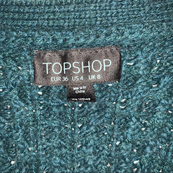 Topshop Green Cable Knit Button Up Cardigan V-Neck Sweater - Picture 3 of 9
